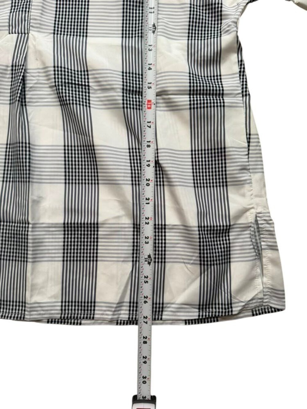 Alishebuy Women L Plaid Check Blouse Split V Neck Short Sleeve NWT. - Picture 6 of 7
